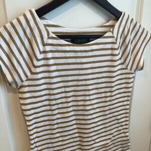 Ralph Lauren Striped Top Striped Shirt Women's Medium Blouse Gold & White Petite